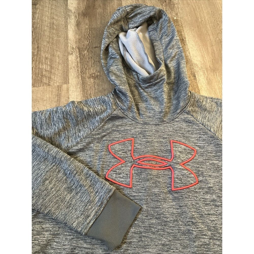 Under Armour Womens ColdGear Hoodie Gray Space‎ Dye Coral Logo LG Pullover